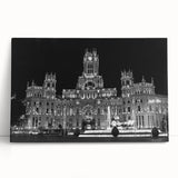 Black and white large art print of Madrid scenery on stretched canvas, ideal for kitchen wall art or bedroom ambiance.