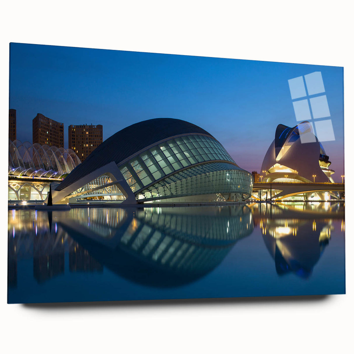 Large abstract depiction of Valencia scenery on acrylic glass, featuring vibrant earth tones.