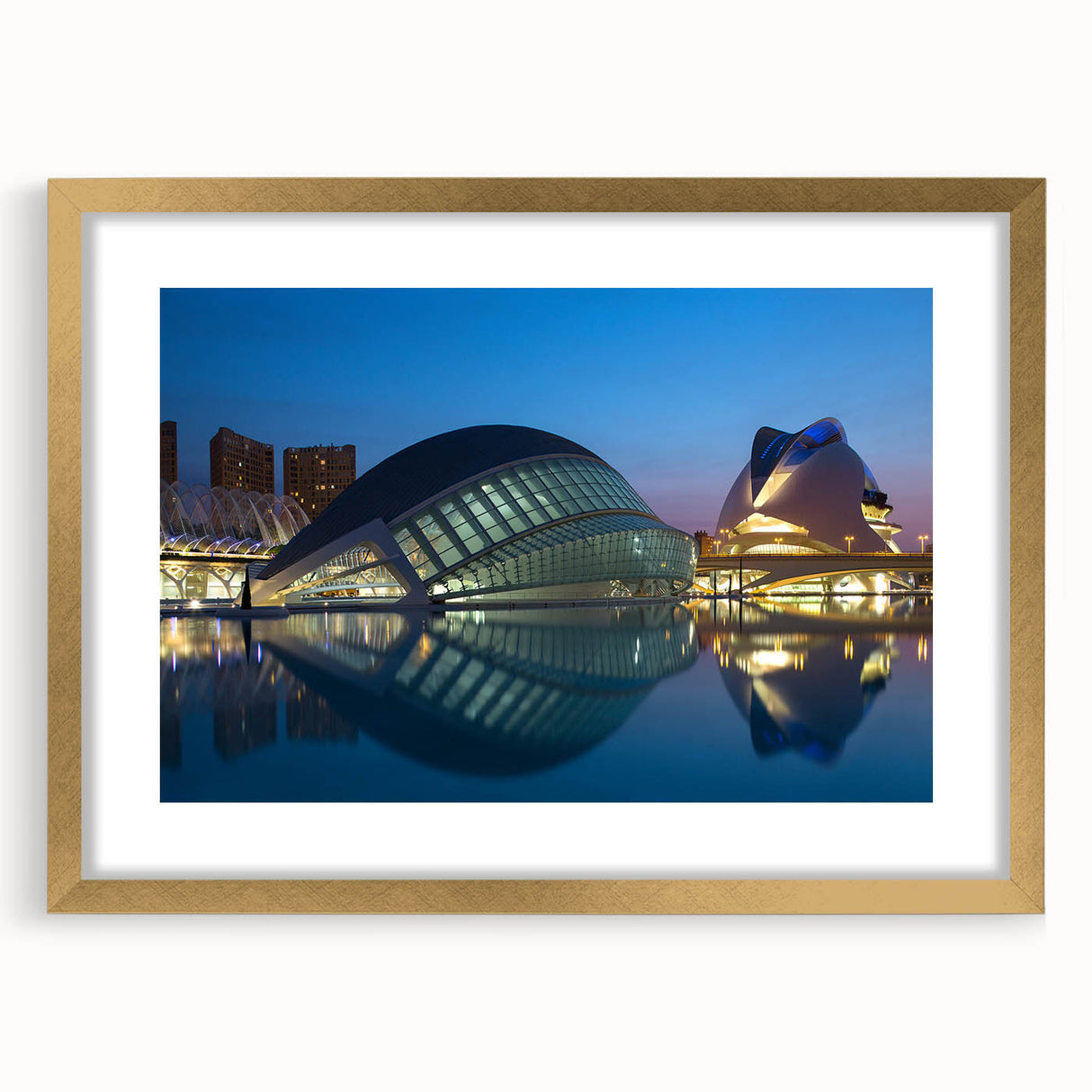 Extra large abstract art print depicting a textured European scenery in muted earth tones, framed in gold.