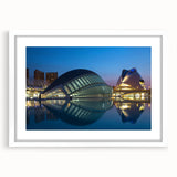 Abstract art print of Valencia scenery in muted earth tones, framed in white, suitable for dining room decor.