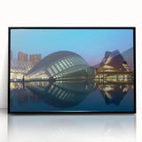 Large abstract wall art depicting a vibrant Valencia cityscape in acrylic, framed in black.