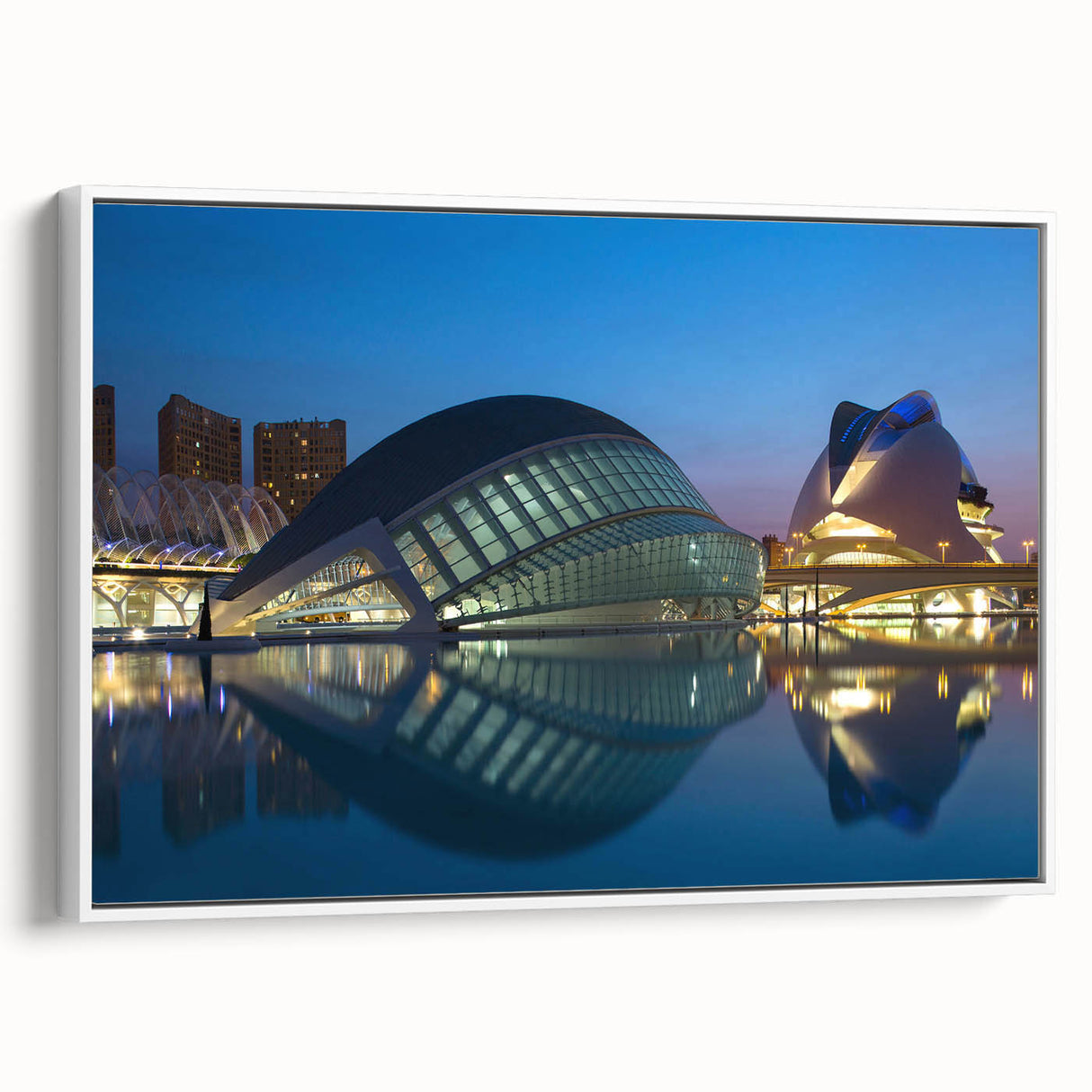 Vintage poster art of Valencia scenery on extra large framed canvas, featuring vibrant colors against a black background.