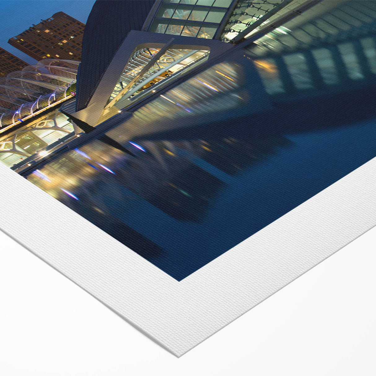 Art deco poster featuring a colorful Valencia scenery on rolled canvas, ideal for dining room wall art.