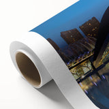 Art deco poster of Valencia scenery on rolled canvas, using soft pastel shades.