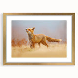 Extra large abstract art print depicting a textured European scenery in muted earth tones, framed in gold.