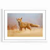 Abstract art print of a European landscape in soft pastel shades on a framed white canvas, ideal for dining room decor.