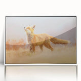 Art deco poster of a serene Swedish landscape in soft pastel colors, framed in white acrylic, ideal for modern nursery decor.