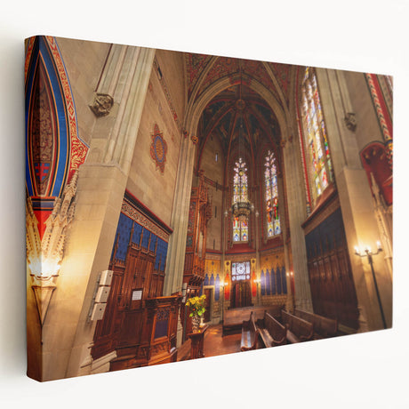 Side view of a stretched canvas featuring a serene Geneva, Switzerland landscape in muted earth tones.