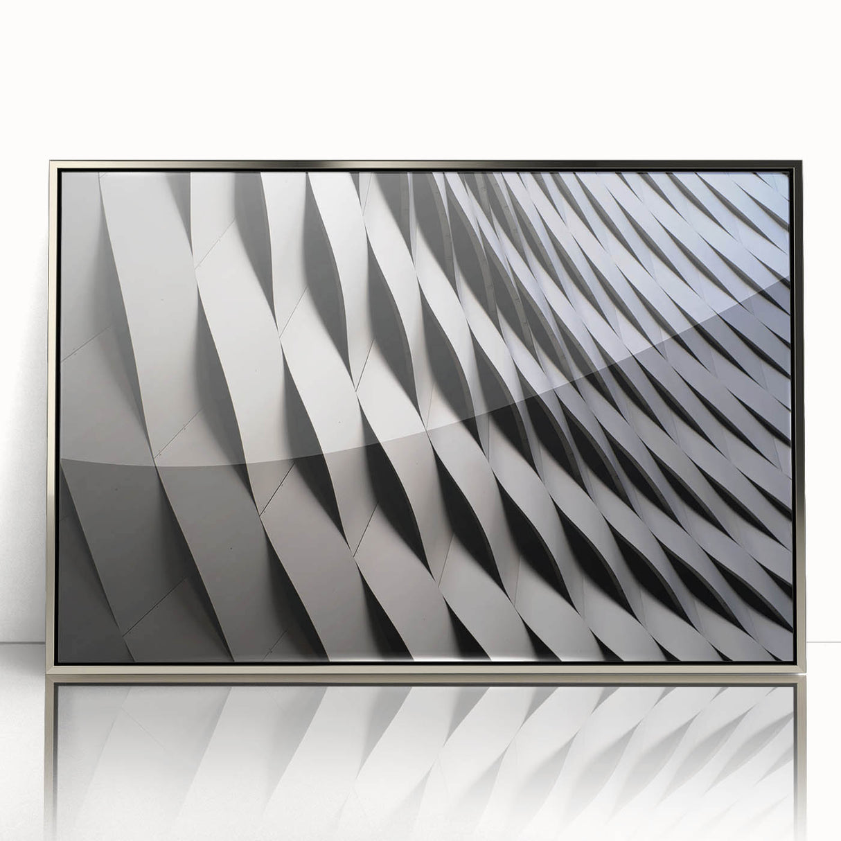 Mid-century modernist art depicting a serene Swiss landscape in muted earth tones, framed acrylic.