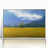 Acrylic print of a European Ukrainian scenery in art deco style, framed in white, ideal for modern art wall decor.