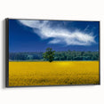 Black and white framed canvas featuring a vintage landscape painting of a European scenery, ideal for bedroom decor.