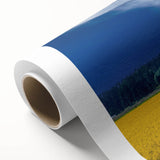 Art Deco style poster of a European scenery in muted blue and green tones on rolled canvas, ideal for nursery wall art.