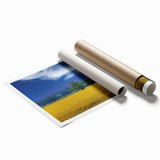 Extra large rolled print of a Ukrainian landscape with vibrant floral elements, ideal for classy bathroom wall art.