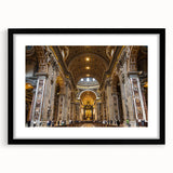 Colorful abstract art print of the Vatican scenery in vibrant hues on a textured, extra large canvas, framed in black.