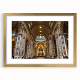 Extra large wall art featuring an abstract print of the Vatican in textured hues of gold and cream, framed with a gold mat.