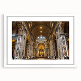 Abstract art print of the Vatican scenery in muted earth tones on a framed white mat, ideal for dining room decor.
