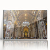 Acrylic print of the Vatican scenery in muted earth tones, framed in white, suitable for modern nursery decor.