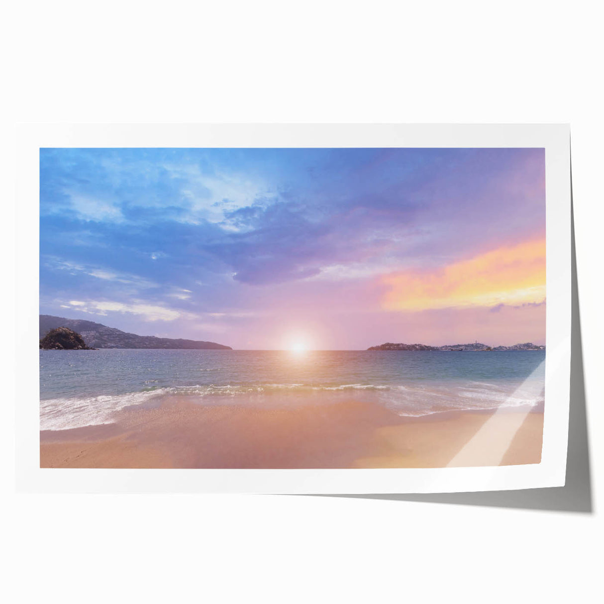Extra large rolled print of Acapulco scenery with vibrant floral elements, ideal for art wall dining room or bathroom.