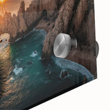 Large abstract wall art depicting Baja California scenery in mid-century modernist style on acrylic glass.