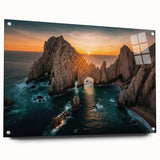 Large abstract wall art of Baja California scenery on acrylic glass, with vibrant blue and green tones.