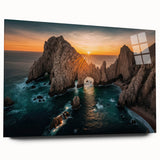 Large abstract wall art print of Baja California scenery in muted earth tones on acrylic glass.