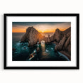 Extra large abstract art print of Baja California scenery in vibrant colors on a textured canvas, framed in black.