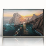 Mid-century modernist art depicting Baja California scenery in muted earth tones on a framed acrylic print.