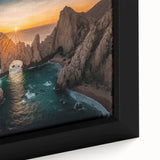 Extra large framed canvas featuring a textured black wall art scene of Baja California, with colorful accents.