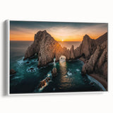 Vintage poster art of Baja California scenery on a framed canvas, featuring colorful art in extra large format.