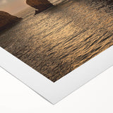 Art deco poster of Cabo San Lucas scenery on rolled canvas, featuring cool blue and sandy hues.