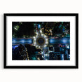 Abstract art print of Mexico City in vibrant colors on textured canvas, framed in black, ideal for living room decor.