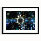 Abstract art print of Mexico City in vibrant colors on textured canvas, framed in black, ideal for living room decor.