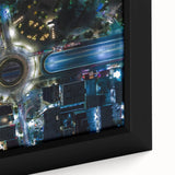 Extra large framed canvas of Mexico City scenery in black with colorful, textured elements, ideal for living room decor.
