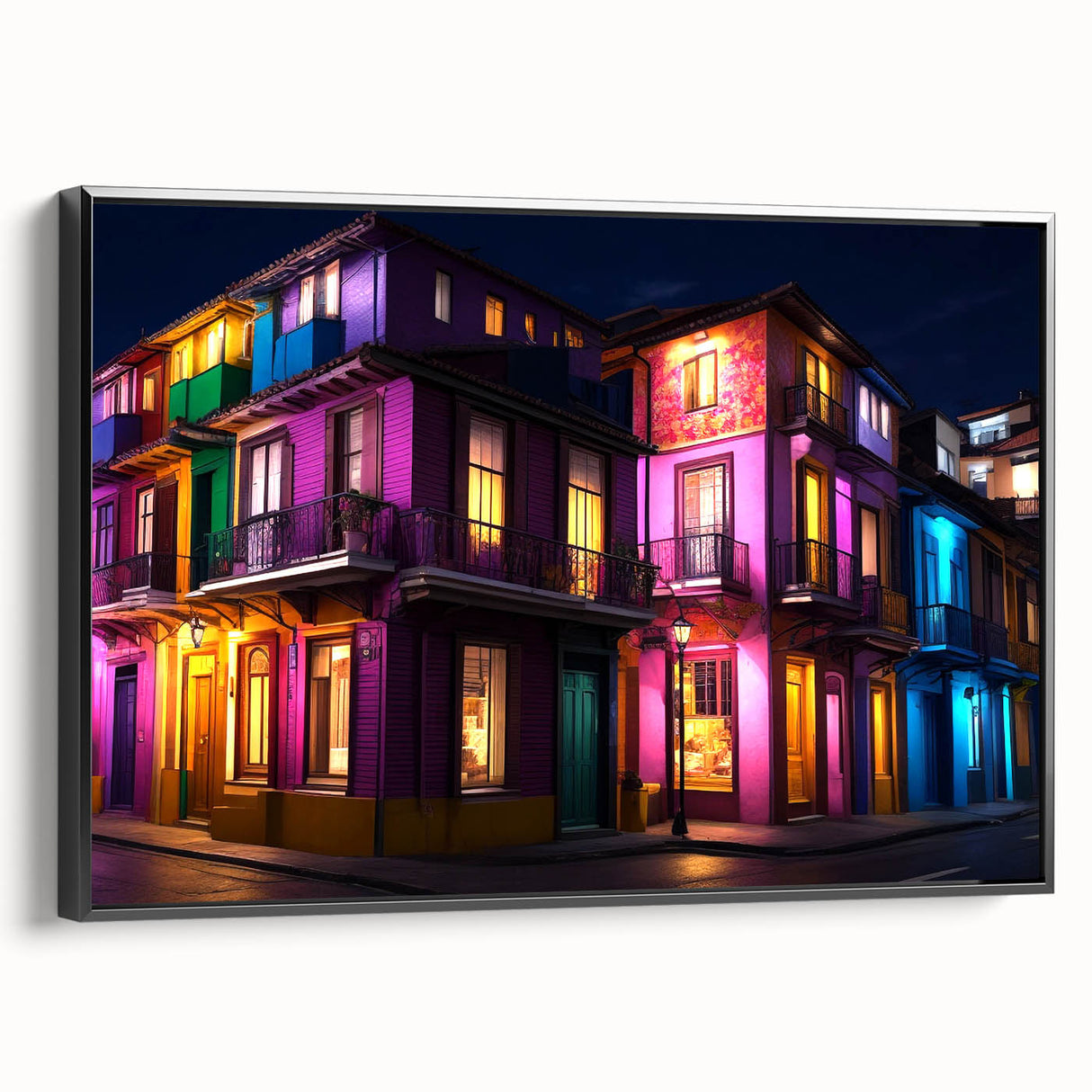 Black and white framed canvas of Guanajuato landscape, featuring vintage poster art style, ideal for bedroom wall decor.