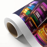Art Deco poster of Guanajuato scenery on rolled canvas, featuring vibrant, multicolored buildings.