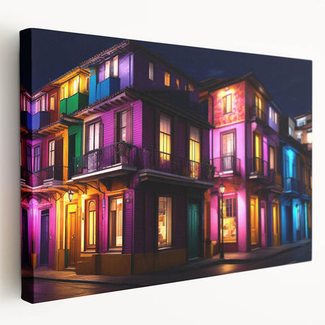Panoramic view of Guanajuato, Mexico on stretched canvas, featuring vibrant multicolored buildings.