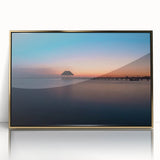 Mid-century modernist art of Oaxaca scenery in gold frame, acrylic, ideal for modern art wall decor.