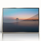 Mid-century modernist art depicting Oaxaca, Mexico scenery in silver framed acrylic, suitable for modern art wall decor.