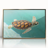 Mid-century modernist art of Quintana Roo scenery, in gold frame, acrylic print, suitable for nursery wall art.