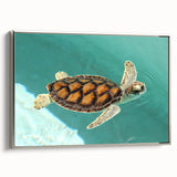 Framed canvas of a vintage-style landscape painting depicting Quintana Roo, Mexico.