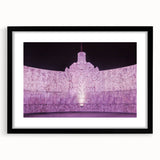 Colorful abstract art print depicting Yucatan scenery in vibrant hues on a large textured canvas, framed in black.