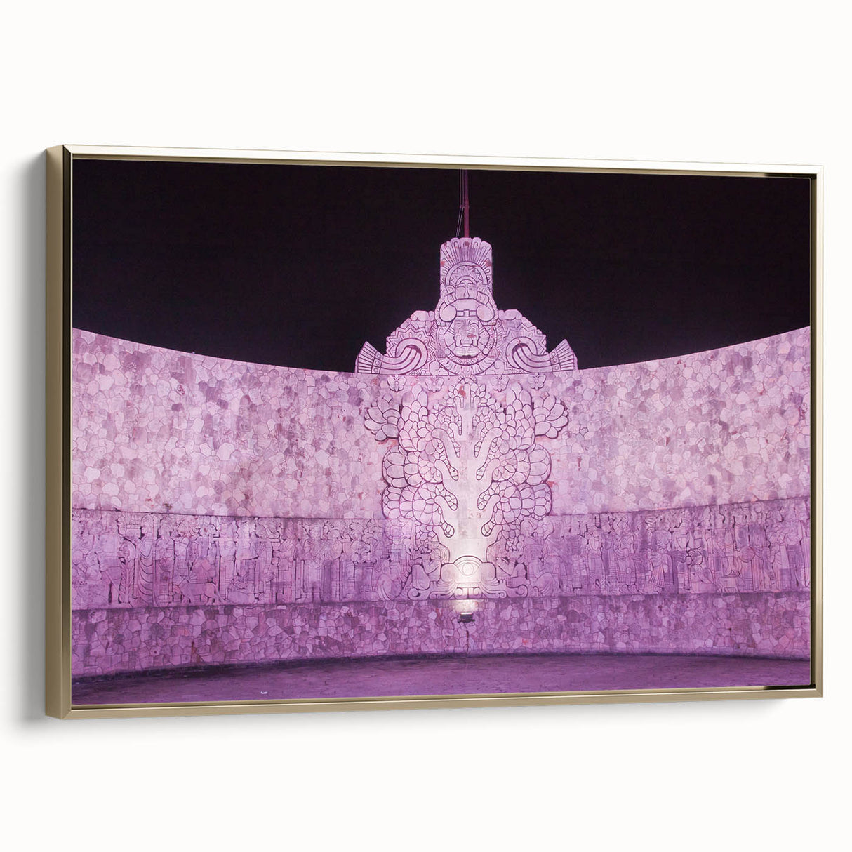 Framed canvas of a vintage landscape painting depicting Yucatan, Mexico, with muted earth tones, ideal for bedroom wall art.