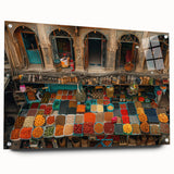 Large abstract wall art of a Middle Eastern scenery in muted earth tones on acrylic glass.