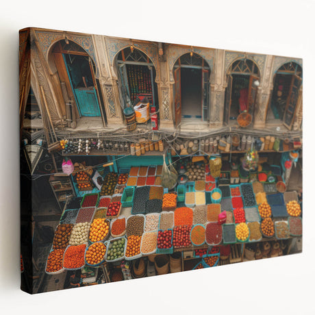 Middle Eastern landscape on large stretched canvas, featuring earthy tones, ideal for kitchen wall art.