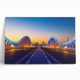 Black and white stretched canvas of Dubai skyline, ideal for kitchen wall art or bedroom ambiance.