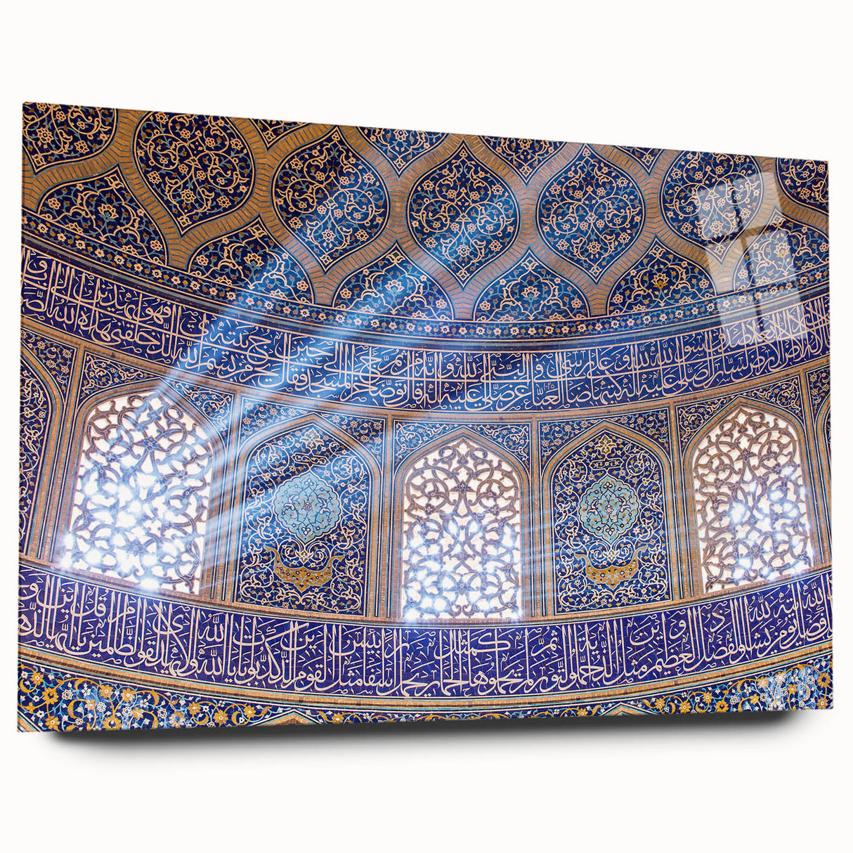 Large abstract wall art depicting a Middle Eastern scenery in vibrant earth tones on acrylic glass.