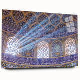 Large abstract wall art depicting a Middle Eastern scenery in vibrant earth tones on acrylic glass.