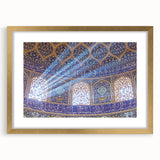 Extra large abstract art print depicting a textured Middle Eastern landscape in muted earth tones, framed in gold.