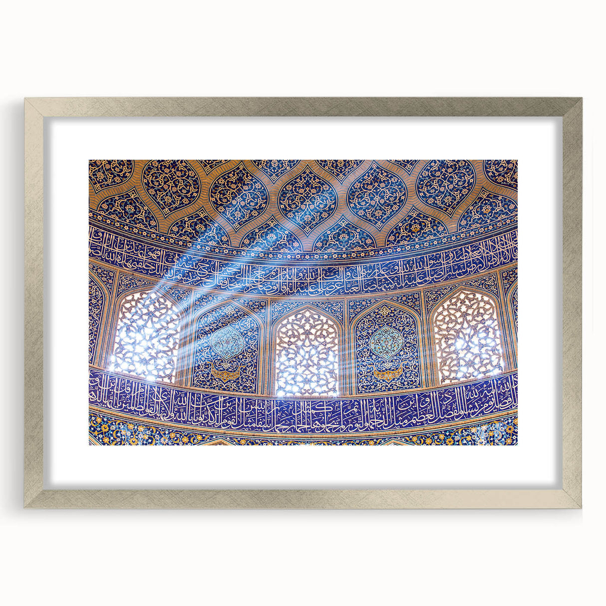 Textured abstract art print depicting a Middle Eastern scenery in muted earth tones on a framed mat.