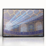 Large abstract wall art depicting a Middle Eastern scenery in muted earth tones on framed acrylic.